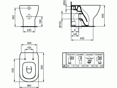 TESI AQUABLADE WC stacionárne 55x36 cm, hodvábna čierna, T0077V3