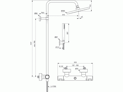 CERATHERM T25 Sprchový systém s termostatickou batériou, BC748XG
