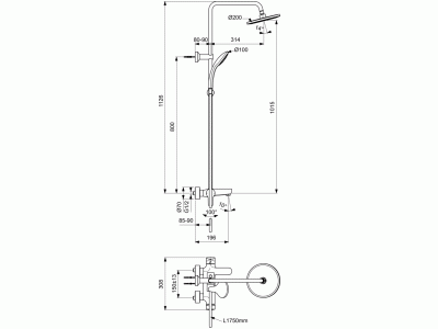 CERAFINE O Sprchový systém s pákovou batériou a vaňovám výtokm, BC525XG