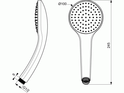 IDEALRAIN 1-funkční ruční sprcha M1 Ø100 mm, farba čierná matná, B9402XG