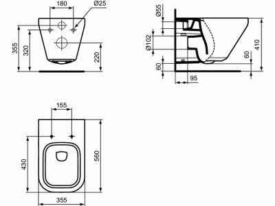 PACK TONIC II WC závesné, aquablade 56x35,5 cm, K3158 + TONIC II WC sedadlo soft-close, K7065