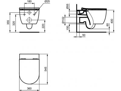 CONCA  WC závesné Aquablade 55x36 cm, T374901