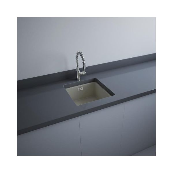 RAK DREAM3 keramický kuchynský drez pod dosku, farba matná greige, 45x47,5 cm, DRM3.505