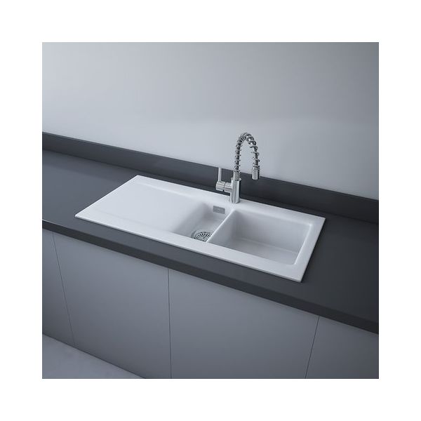 RAK DREAM1 Dvojdrez keramický, odkladacia plocha vľavo, otvor pre batériu, matt white, DRM1L.500