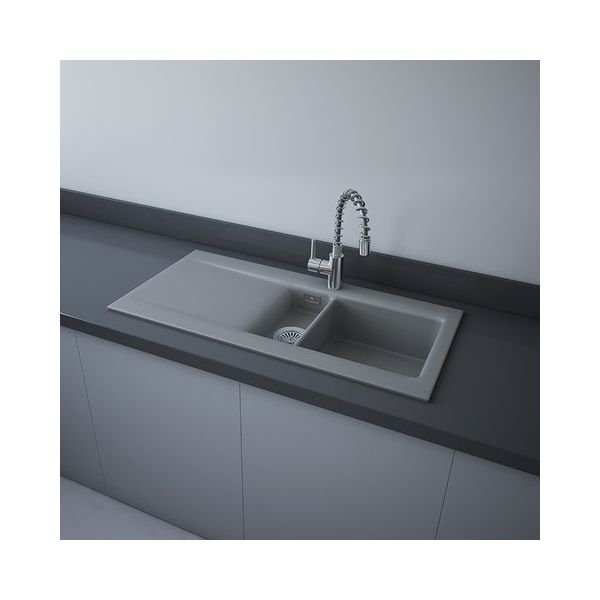 RAK DREAM1 Dvojdrez keramický, odkladacia plocha vľavo, otvor pre batériu, matt grey, DRML.503