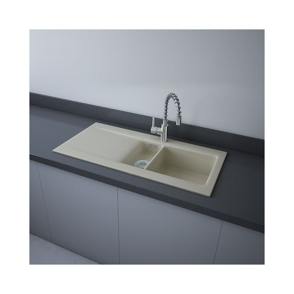 RAK DREAM1 Dvojdrez keramický, odkladacia plocha vľavo, otvor pre batériu, matt greige, DRML.505