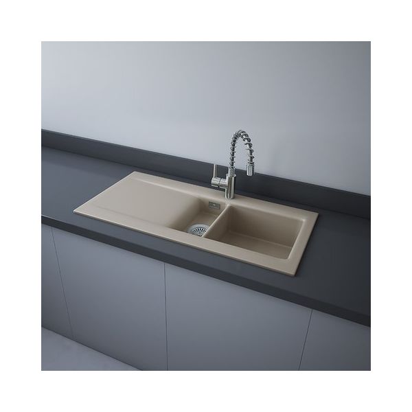 RAK DREAM1 Dvojdrez keramický, odkladacia plocha vľavo, otvor pre batériu, matt cappuccino, DRM1L.514