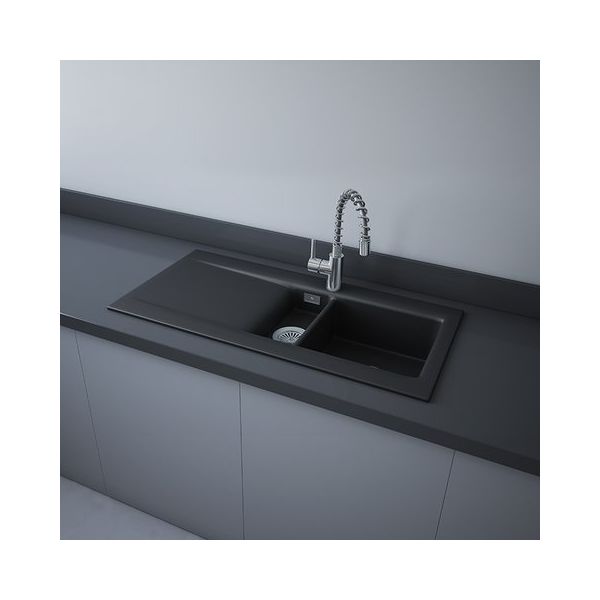 RAK DREAM1 Dvojdrez keramický, odkladacia plocha vľavo, otvor pre batériu, matt black, DRM1L.504