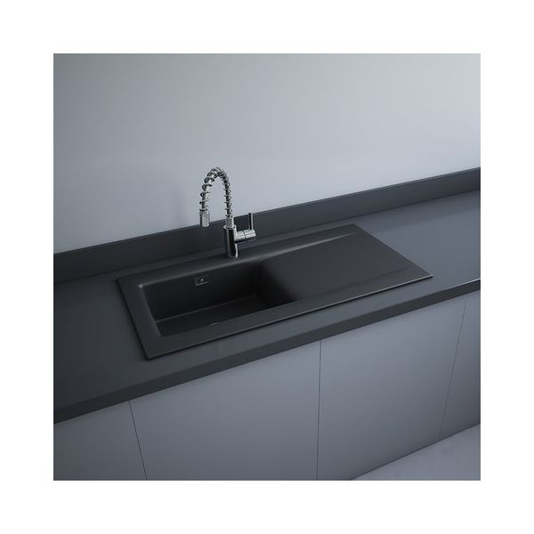 RAK DREAM, Drez keramický, odkladacia plocha vpravo, otvor pre batériu, mat black, DRM2R.504