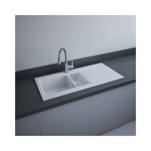 RAK DREAM1 Dvojdrez keramický, odkladacia plocha vpravo, otvor pre batériu, biely lesklý, DRM1R.AWH