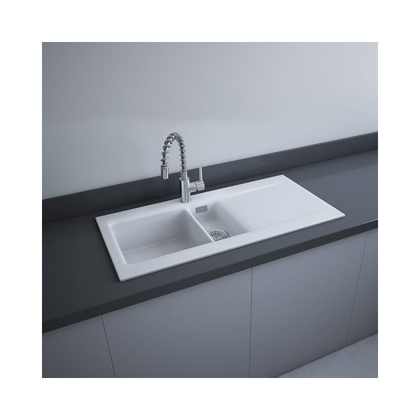 RAK DREAM1 Dvojdrez keramický, odkladacia plocha vpravo, otvor pre batériu, matt white, DRM1R.500