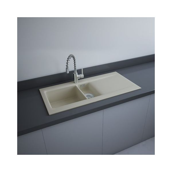 RAK DREAM1 Dvojdrez keramický, odkladacia plocha vpravo, otvor pre batériu, matt greige, DRM1R.505