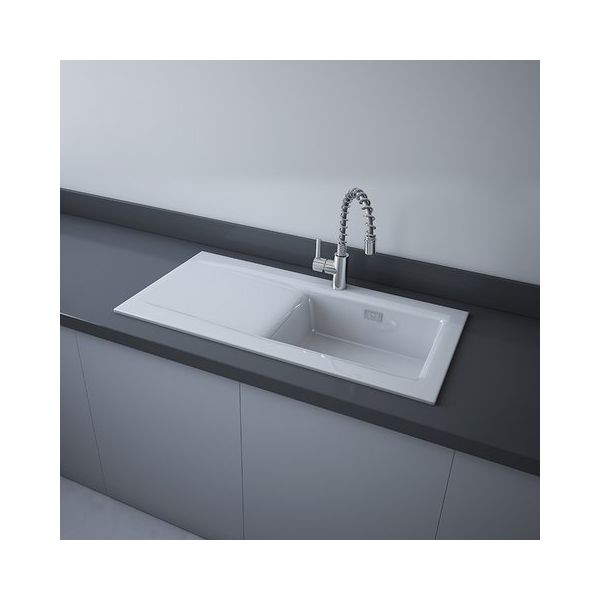 RAK DREAM2, Drez keramický, odkladacia plocha vľavo, otvor pre batériu, biely lesklý DRM2LAWH