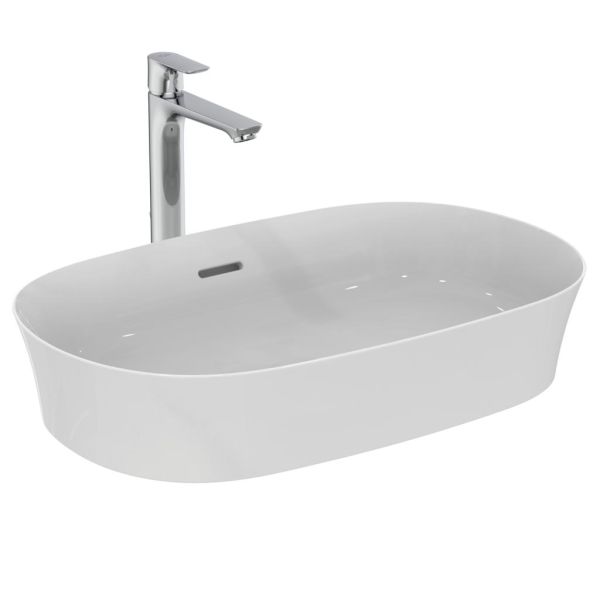 IPALYSS Umývadlo na dosku ovál 60x38 cm s prepadovým otvorom, bez otvoru pre batériu, E1397MA