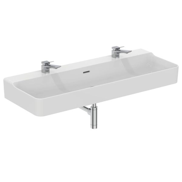 CONCA Umývadlo 120x45 cm, 2 otvory pre batériu, farba biela lesklá s IdealPlus úpravou povrchu, T3803MA