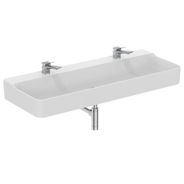 CONCA Umývadlo 120x45 cm, 2 otvory pre bat., bez prepad. otvoru, farba biela lesklá s IdealPlus, brúsená spod. hrana, T3844MA