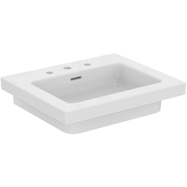 EXTRA Umývadlo 61x51 cm, s 3 otvormi pre batériu, farba biela lesklá ideal plus, s prepadovým otvorom, T4360MA