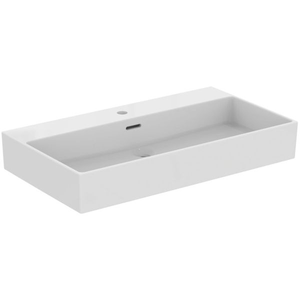 EXTRA Umývadlo 80x45 cm, s otvorom pre batériu, farba biela lesklá, s prepadovým otvorom, T389901