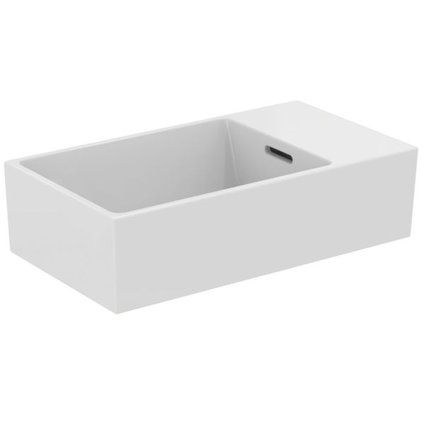 EXTRA Umývadielko 45x25 cm, odkladacia plocha v Pravo, farba biela lesklá, s prepadovým otvorom, T392401