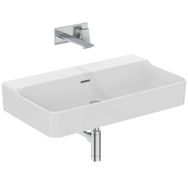 CONCA Umývadlo 80x45 cm, bez otvoru pre batériu, farba biela lesklá, s prepadovým otvorom, brúsená spodná hrana, T3828MA