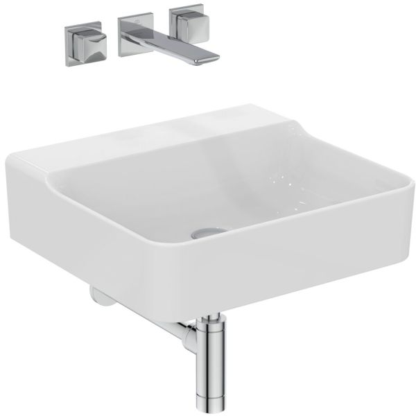 CONCA Umývadlo 50x45 cm, bez otvoru pre batériu, farba biela lesklá, bez prepadového otvoru, T3787MA