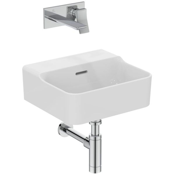 CONCA Umývadielko 40x35 cm, bez otvoru pre batériu, farba biela lesklá, s prepadovým otvorom, brúsená spodná hrana,T387701