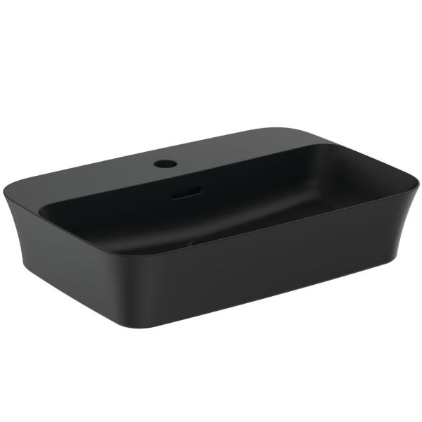 IPALYSS Umývadlo na dosku 55x38 cm, s otvorom pre batériu, s prepadovým otvorom, farba čierna matná, E2077V3