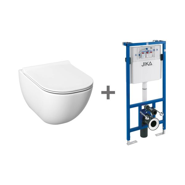 JIKA MIO-N Set: Závesné WC Mio-N Rimless so skrytým uchytením + podomietkový modul, 530x360x430 mm, Biela, H6007140000002
