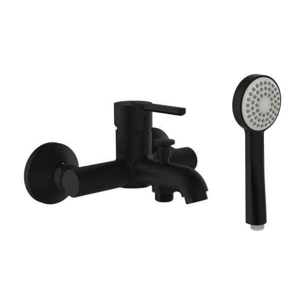 LAUFEN LUA Vaňová nástenná páková batéria, s ručnou sprchou 80 mm, 1 funkcia a syntetickou sprchovou hadicou 1600 mm, PVD titán čierný mat, PVD Titán čierný matný 081, H3210810811311