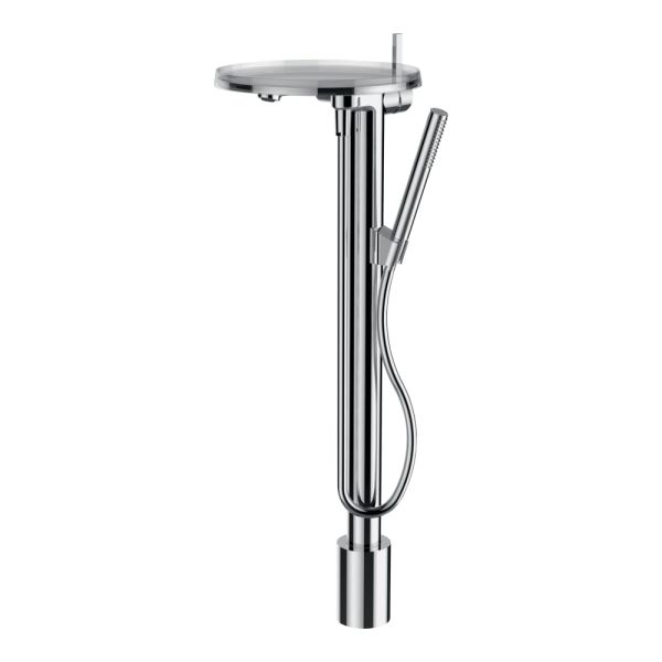 LAUFEN Kartell LAUFEN Vaňová páková batéria (tanier), stĺpik, vrátane syntetickej pružnej hadice 125 cm a ručnej sprchy Twinstick, prietok 9,5 l/min (merané pri ručnej sprche) vr. 1 plastového disku vo vyhotovení transparent, Chróm 004, H3213310041211