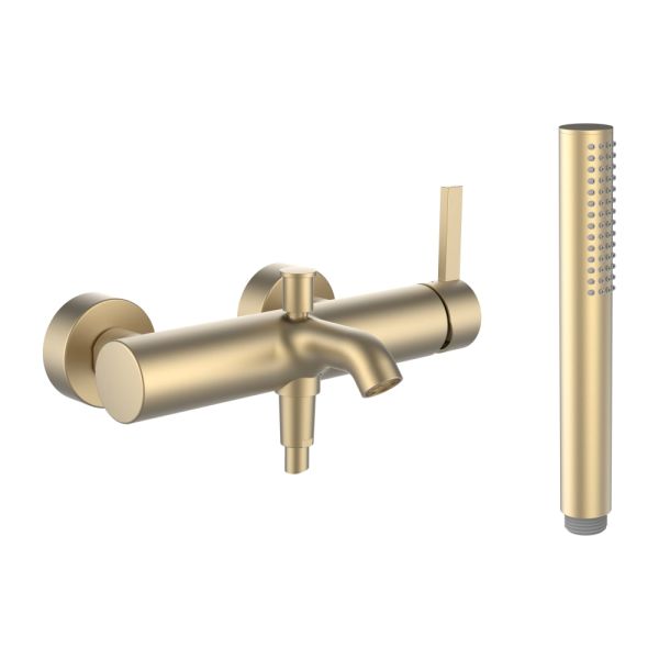 LAUFEN Kartell LAUFEN Vaňová nástenná páková batéria, vrátane syntetickej sprchovej hadice 1800 mm a ručnej sprchy Twinstick, PVD Svetlozlatá matná 083, H3213370831411