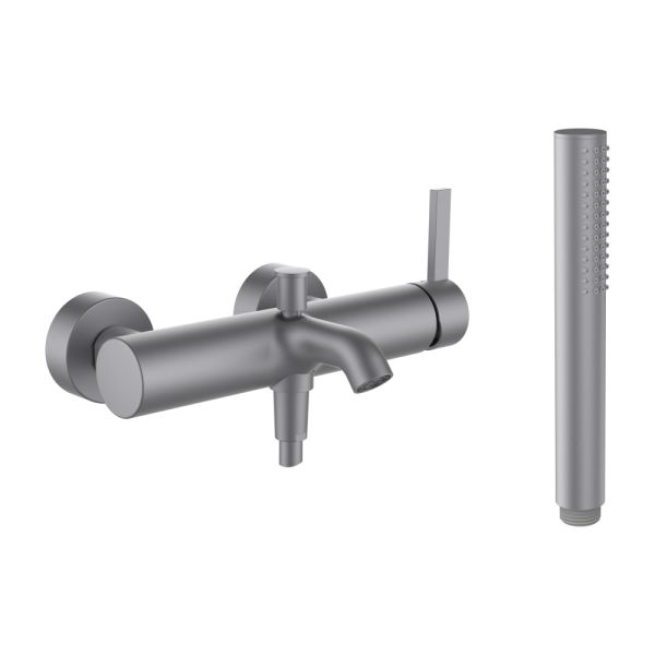 LAUFEN Kartell LAUFEN Vaňová nástenná páková batéria, vrátane syntetickej sprchovej hadice 1800 mm a ručnej sprchy Twinstick, PVD kartáčovaná nerezová oceľ 090, H3213370901411