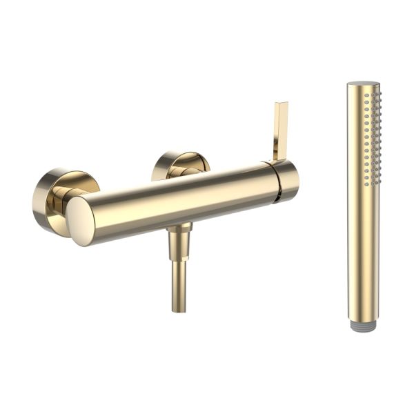 LAUFEN Kartell LAUFEN Sprchová batéria 150 mm kompletná s pripojovacími excentrami, syntetickou sprchovou hadicou 1800 mm a dvojitým držadlom ručnej sprchy, PVD Zlatá lesklá 001, H3313370011411