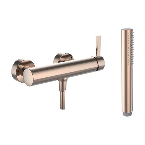 LAUFEN Kartell LAUFEN Sprchová batéria 150 mm kompletná s pripojovacími excentrami, syntetickou sprchovou hadicou 1800 mm a dvojitým držadlom ručnej sprchy, PVD Zlatoružová 082, H3313370821411