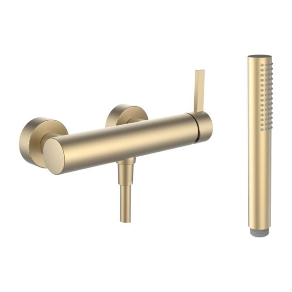 LAUFEN Kartell LAUFEN Sprchová batéria 150 mm kompletná s pripojovacími excentrami, syntetickou sprchovou hadicou 1800 mm a dvojitým držadlom ručnej sprchy, PVD Svetlozlatá matná 083, H3313370831411