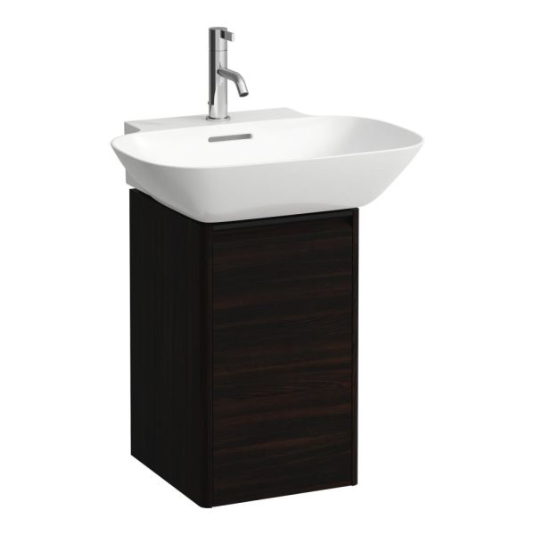 LAUFEN BASE Skrinka pod umývadlo, 1 dvierka, závesy vľavo, 1 vnútorná polička, pre umývadielko 815302, s držiakom z tmavého hliníka, 315x340x515 mm, Tmavohnedý brest 263, H4030231102631