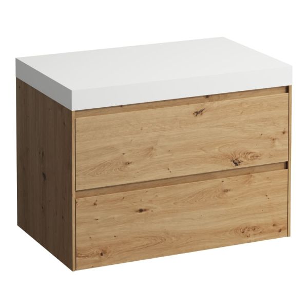 LAUFEN LANI Modulárna zostava 800, umývadlová doska 65 mm (.260 biela matná), bez výrezu, s 2 zásuvkami, 785x495x580 mm, Divoký dub 267, H4045501122671