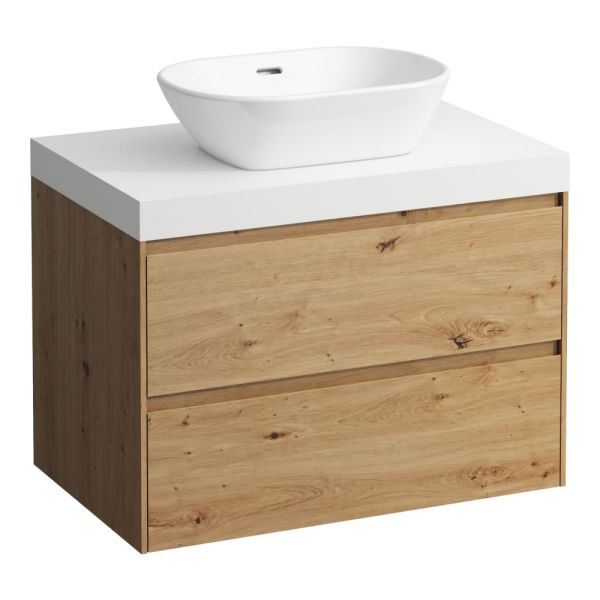 LAUFEN LANI Modulárna zostava 800, umývadlová doska 65 mm (.260 biela matná), s 1 výrezom uprostred, s 2 zásuvkami, 785x495x580 mm, Divoký dub 267, H4045511122671