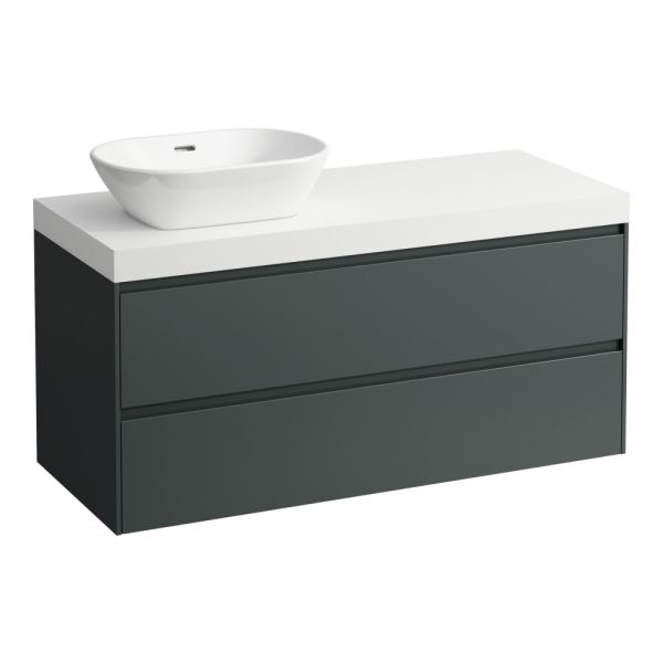 LAUFEN LANI Modulárna zostava 1200, umývadlová doska 65 mm (.260 biela matná), s výrezom vľavo, s 2 zásuvkami, 1185x495x580 mm, Šedá traffic 266, H4045721122661