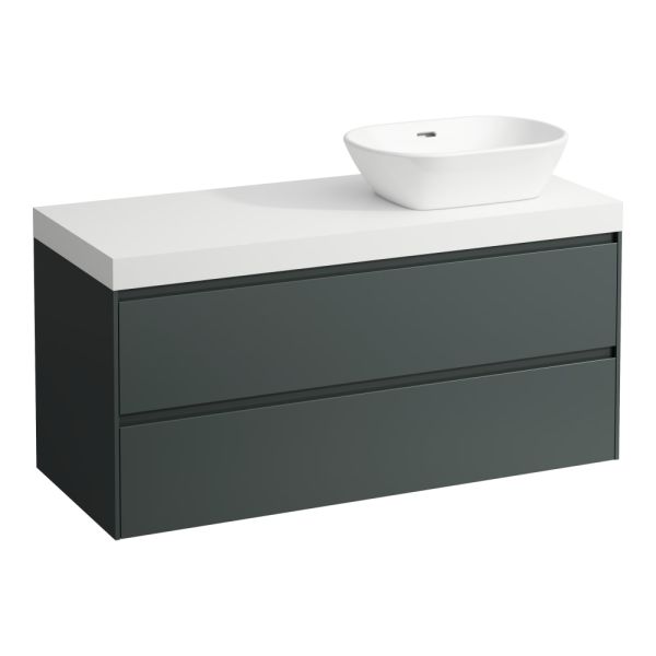 LAUFEN LANI Modulárna zostava 1200, umývadlová doska 65 mm (.260 biela matná), s výrezom vpravo, s 2 zásuvkami, 1185x495x580 mm, Šedá traffic 266, H4045731122661