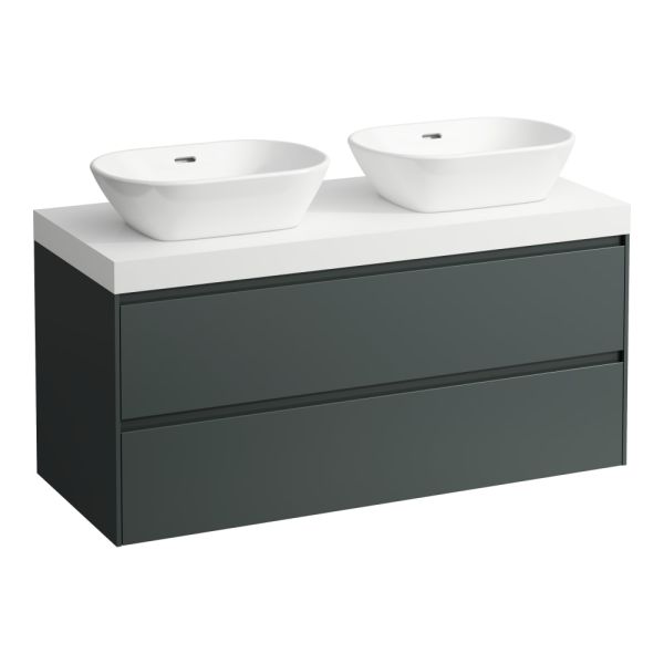 LAUFEN LANI Modulárny systém, 118,5 × 49,5 × 58 cm, s umývadlovou doskou 65 mm, s výrezom vľavo a vpravo, s 2 zásuvkami, umývadlová doska vo farbe biela mat (260), 1185x495x580 mm, Šedá traffic 266, H4045741122661