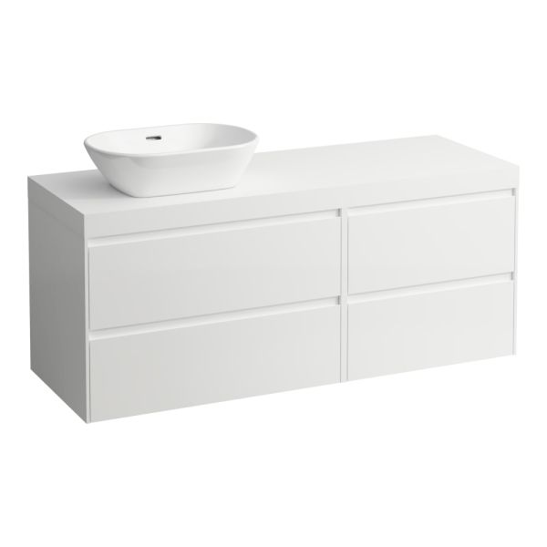 LAUFEN LANI Modulárna zostava 1400, umývadlová doska 65 mm (.260 biela matná), s výrezom vľavo, so 2 zásuvkami: zásuvkový element 800 ľavý + zásuvkový element 600 pravý, 1370x495x580 mm, Biela matná 260, H4045821122601