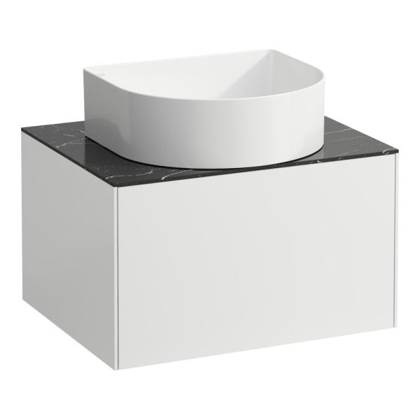 LAUFEN SONAR Skrinka pod umývadlo, s 1 zásuvkou, pre umývadlové misy H812340, H812341, H812342, H812343, s výrezom uprostred, 575x455x340 mm, Biela matná & nero marquina 143, H4054010341431