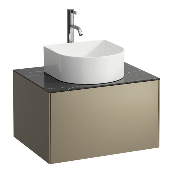 LAUFEN SONAR Skrinka pod umývadlo, s 1 zásuvkou, pre umývadlové misy H812340, H812341, H812342, H812343, s výrezom uprostred vr. otvoru pre batériu uprostred, 575x455x340 mm, Titán & nero marquina 142, H4054050341421