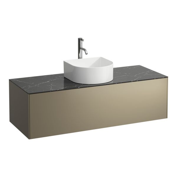 LAUFEN SONAR Skrinka pod umývadlo, s 1 zásuvkou, pre umývadlové misy H812340, H812341, H812342, H812343, s výrezom uprostred vr. otvoru pre batériu uprostred, 1175x455x340 mm, Titán & nero marquina 142, H4054250341421