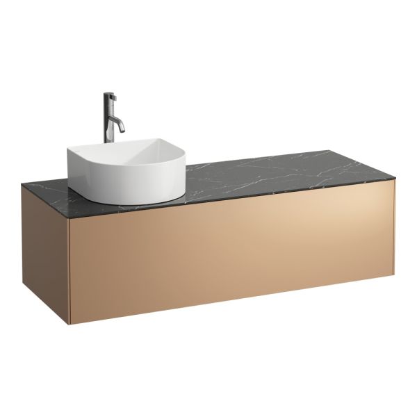 LAUFEN SONAR Skrinka pod umývadlo, s 1 zásuvkou, pre umývadlové misy H812340, H812341, H812342, H812343, s výrezom vľavo vr. otvoru pre batériu uprostred, 1175x455x340 mm, Meď & nero marquina 141, H4054260341411