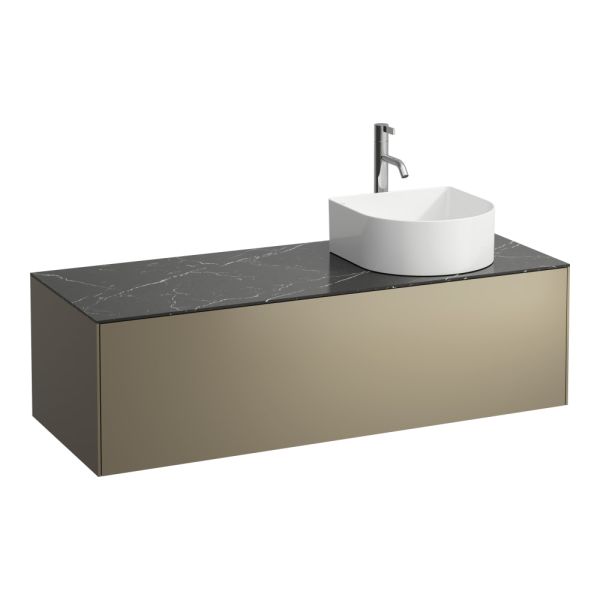 LAUFEN SONAR Skrinka pod umývadlo, s 1 zásuvkou, pre umývadlové misy H812340, H812341, H812342, H812343, s výrezom vpravo vr. otvoru pre batériu uprostred, 1175x455x340 mm, Titán & nero marquina 142, H4054270341421
