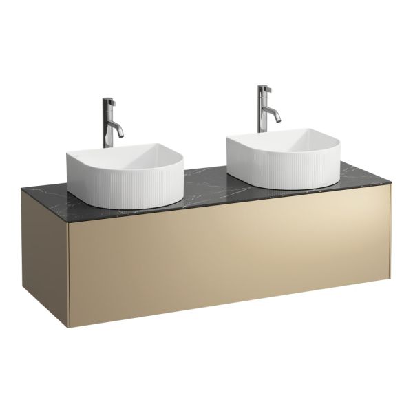 LAUFEN SONAR Skrinka pod umývadlo, s 1 zásuvkou, pre umývadlové misy H812340, H812341, H812342, H812343, s výrezom vľavo a vpravo vr. otvorov pre batériu uprostred, 1175x455x340 mm, Zlato & nero marquina 140, H4054280341401