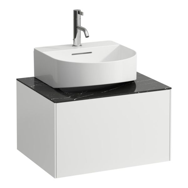 LAUFEN SONAR Skrinka pod umývadlo s 1 zásuvkou, pre umývadielko H816341, s výrezom uprostred, 575x455x340 mm, Biela matná & nero marquina 143, H4054310341431