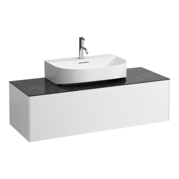 LAUFEN SONAR Skrinka pod umývadlo, s 1 zásuvkou, pre umývadielka H816341/H816342, s výrezom uprostred, 1175x455x340 mm, Biela matná & nero marquina 143, H4054510341431